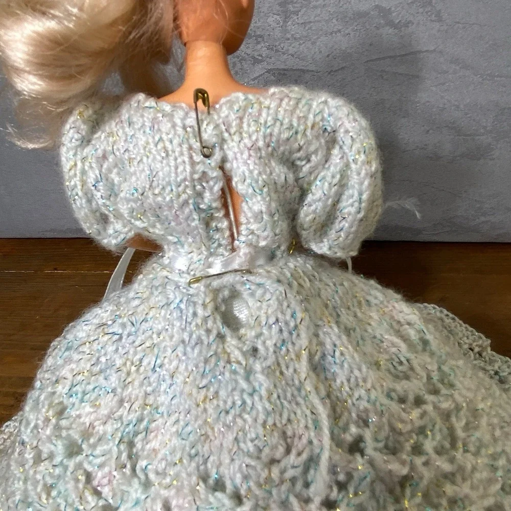 Vintage Barbie OOAK Handmade White Knit Crochet Ballgown Dress Petticoat 11 in